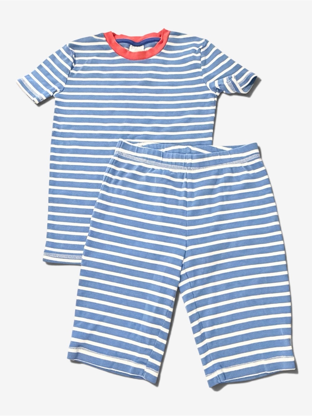 Mini Boden Boys 9Y Blue White Stripe Short Pajama Set Red Trim